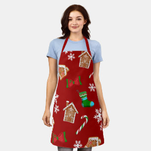 Snowflakes Candy Cane Red Christmas Pattern Apron