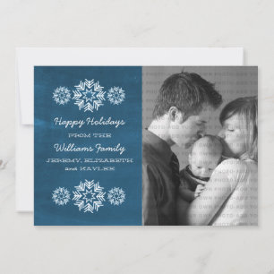 Snowflakes Chalkboard Photo Flat Card, Blue Holiday Card