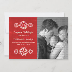 Snowflakes Chalkboard Photo Flat Card, Red Holiday Card