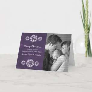 Snowflakes Chalkboard Photo Greeting Card, Purple Holiday Card