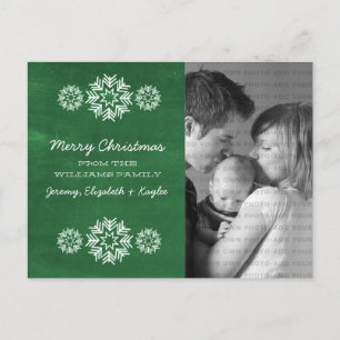 Snowflakes Chalkboard Photo Postcard, Green Holiday Postcard