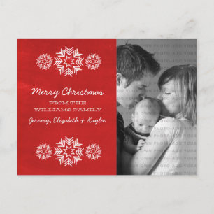 Snowflakes Chalkboard Photo Postcard, Red Holiday Postcard