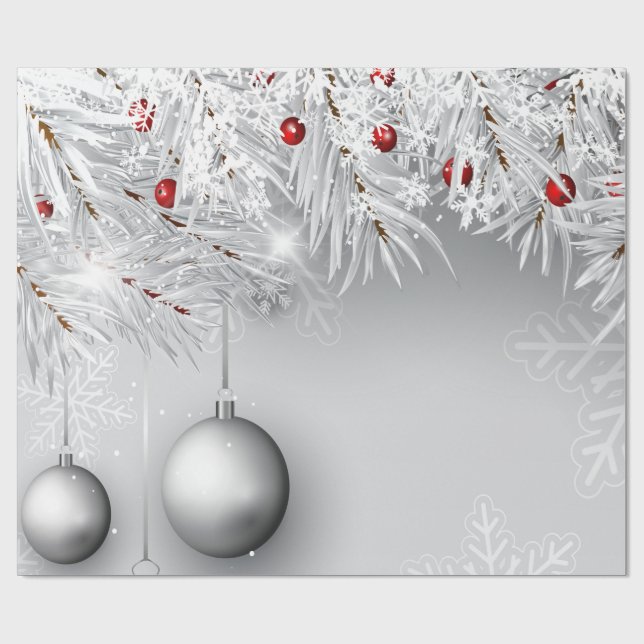 Snowflakes,Christmas Balls,Tree Branches Holiday Wrapping Paper (Flat)