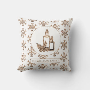 Snowflakes Christmas Candle Elegant White and Gold Cushion