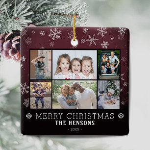 Snowflakes Christmas Family 6 Photo Collage  Ceramic Ornament