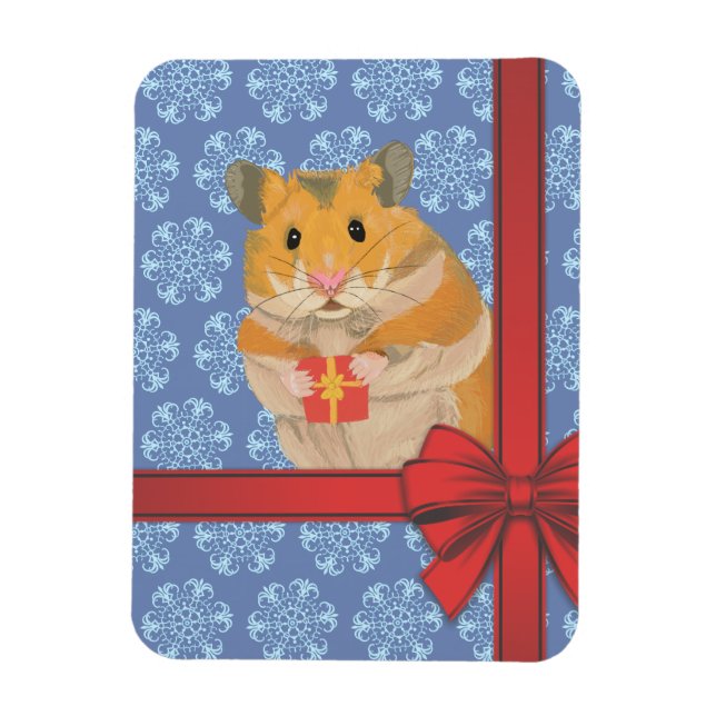 Snowflakes Christmas Hamster Magnet (Vertical)