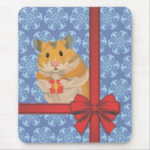 Snowflakes Christmas Hamster Mouse Pad