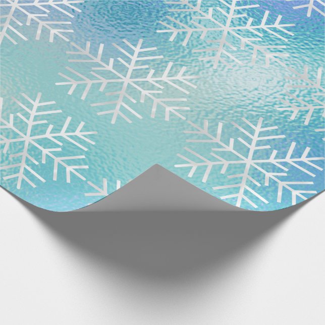 Snowflakes Christmas Holiday Blue Frozen Merry Wrapping Paper (Corner)