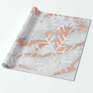 Snowflakes Christmas Holiday Copper Marble Grey Wrapping Paper
