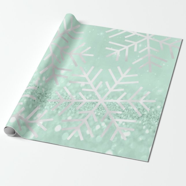 Snowflakes Christmas Holiday Grey Glitter Wrapping Paper (Unrolled)