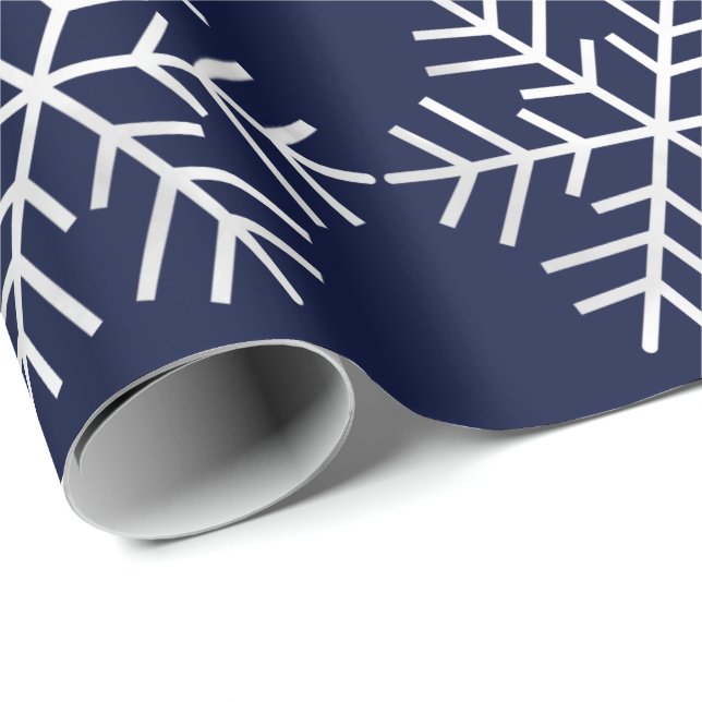Snowflakes Christmas Holiday Navy White Grey Merry Wrapping Paper (Roll Corner)