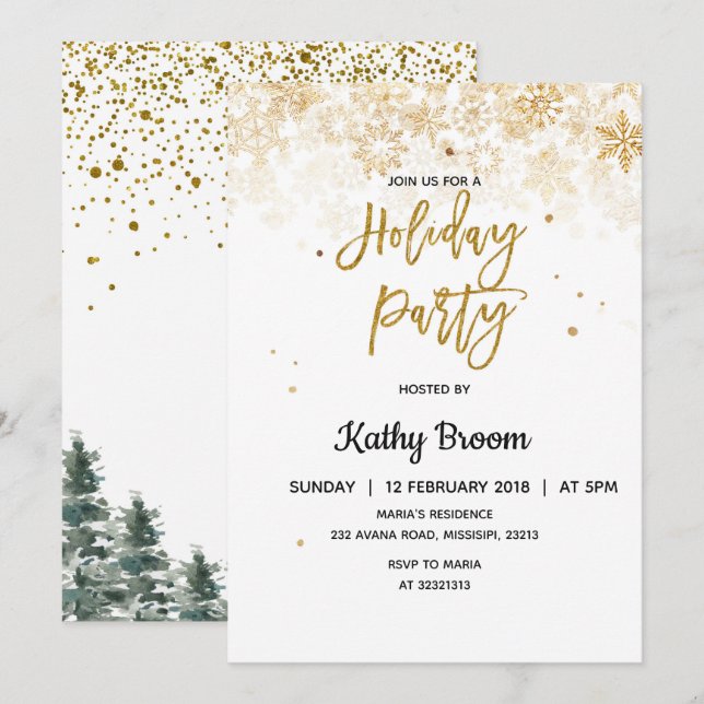 Snowflakes Christmas Holiday Party Invitation card (Front/Back)