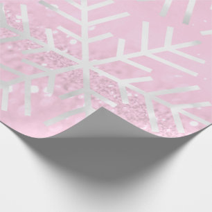 Snowflakes Christmas Holiday Pink Rose Glitter Wrapping Paper