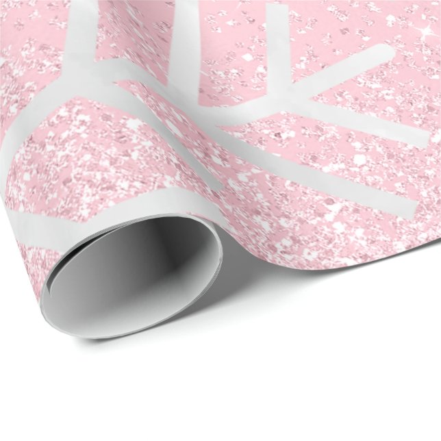 Snowflakes Christmas Holiday Pink Spark Glitter Wrapping Paper (Roll Corner)