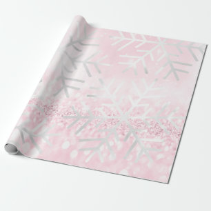 Snowflakes Christmas Holiday Pink Spark Glitter Wrapping Paper