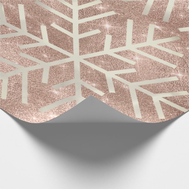 Snowflakes Christmas Holiday Rose Spark  Glitter Wrapping Paper (Corner)