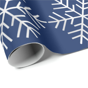 Snowflakes Christmas Holidays Blue Navy Grey Merry Wrapping Paper