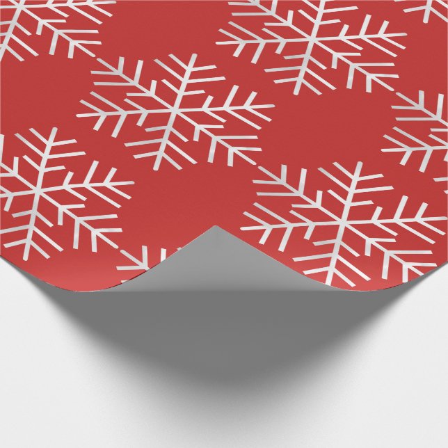 Snowflakes Christmas Holidays Red White Grey Merry Wrapping Paper (Corner)
