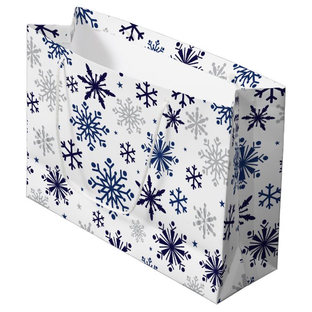 Snowflakes Christmas Large Gift Bag (Front Angled)