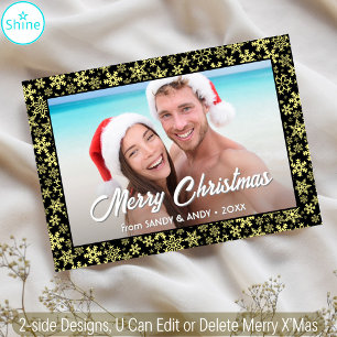 Snowflakes Christmas Photo Modern 2 Side Designs Holiday Card