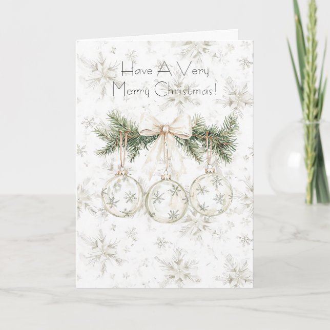 Snowflakes Christmas Pine Tree Ornaments Card (Front)
