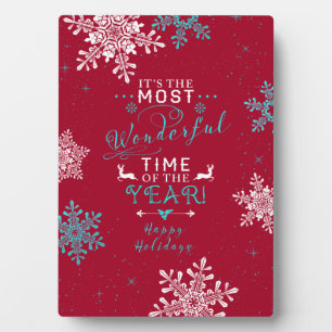 Snowflakes Christmas Red Turquoise Wonderful Time Plaque