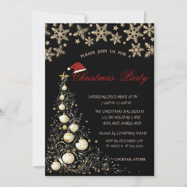 Snowflakes Christmas Tree Balls Corporate Invitation (Front)