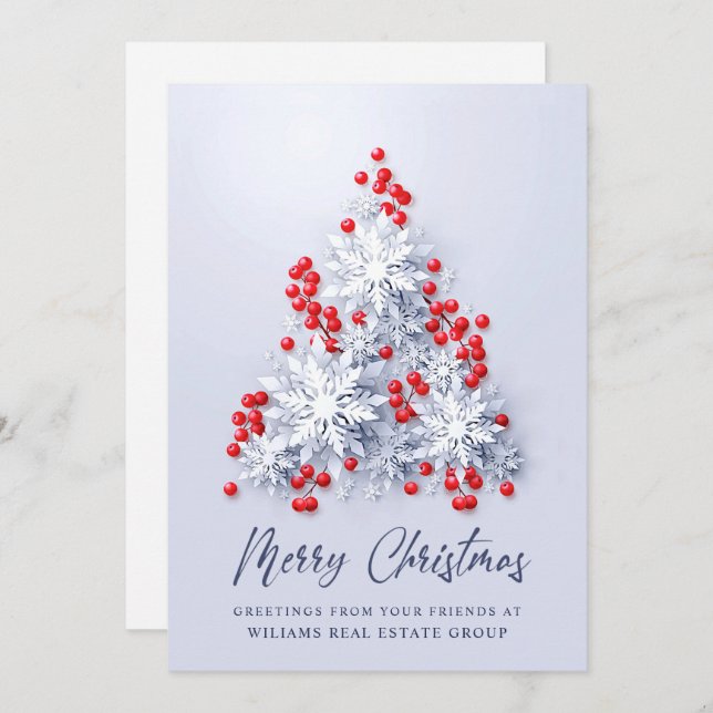 Snowflakes Christmas Tree Corporate Greeting Holiday Card (Front/Back)