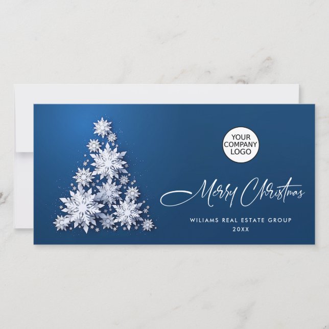 Snowflakes Christmas Tree Corporate Greeting Holiday Card (Front)