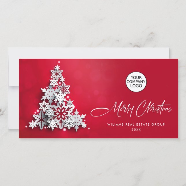 Snowflakes Christmas Tree Corporate Greeting Holiday Card (Front)