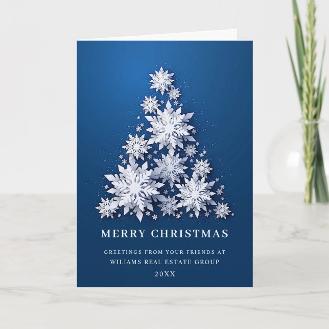 Snowflakes Christmas Tree Corporate Greeting Holiday Card (Front)