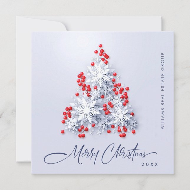 Snowflakes Christmas Tree Corporate Greeting Holiday Card (Front)