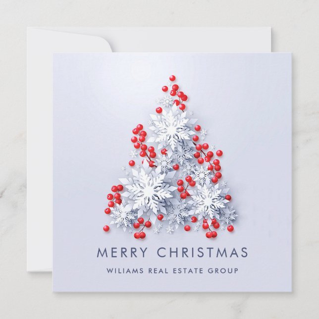 Snowflakes Christmas Tree Corporate Greeting Holiday Card (Front)