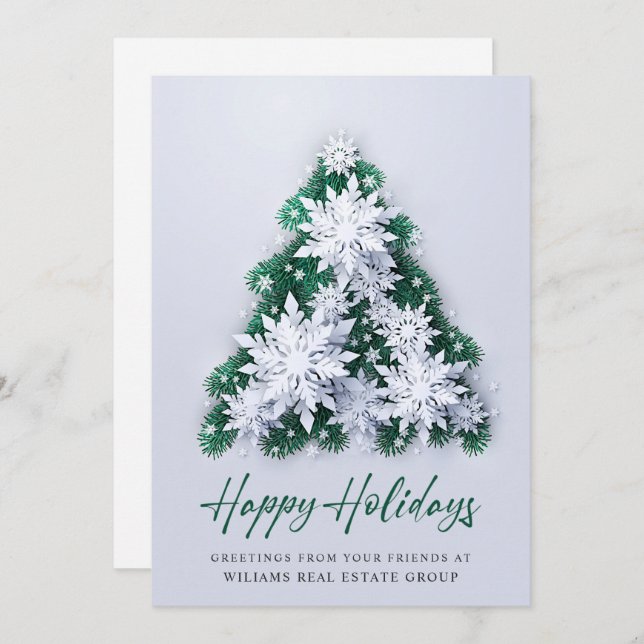 Snowflakes Christmas Tree Corporate Greeting Holiday Card (Front/Back)