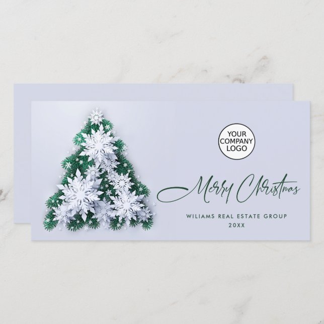 Snowflakes Christmas Tree Corporate Greeting Holiday Card (Front/Back)