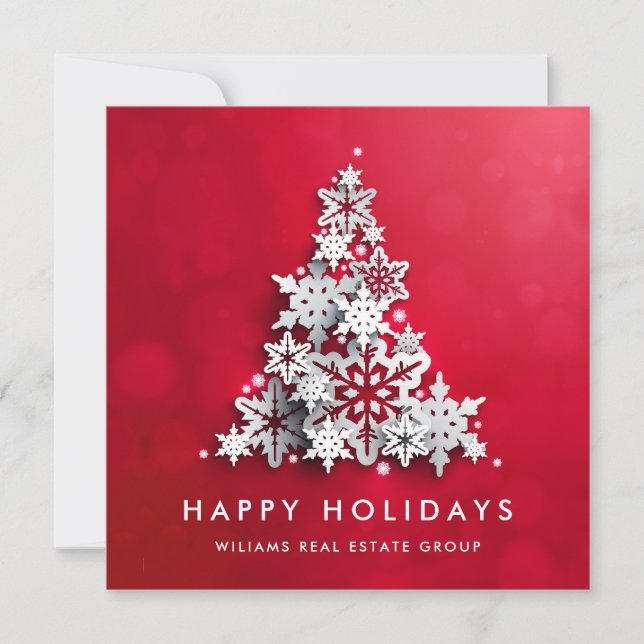 Snowflakes Christmas Tree Corporate Greeting Holiday Card (Front)