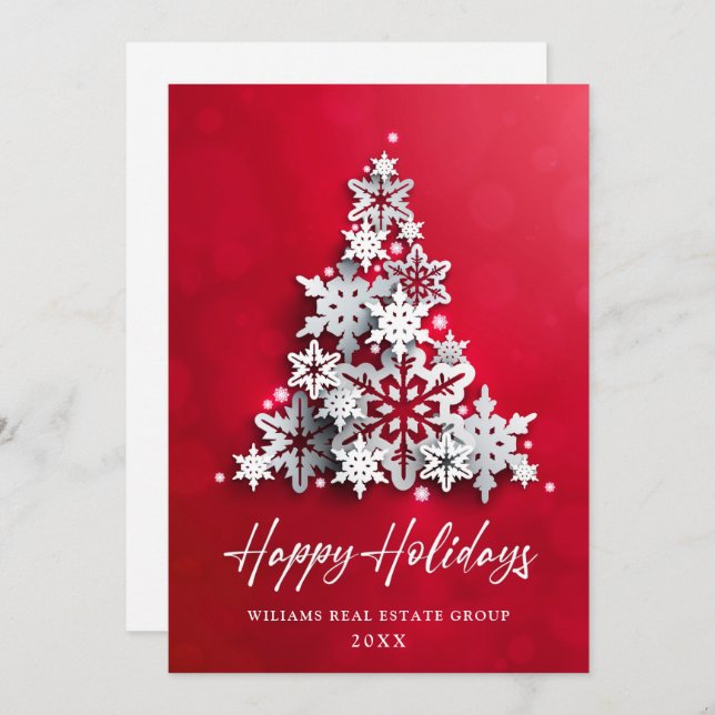 Snowflakes Christmas Tree Corporate Greeting Holiday Card (Front/Back)