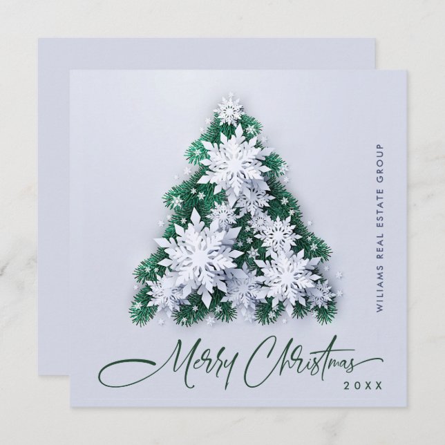 Snowflakes Christmas Tree Corporate Greeting Holiday Card (Front/Back)