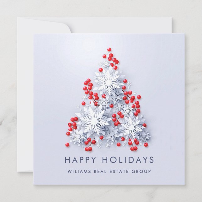 Snowflakes Christmas Tree Corporate Greeting Holiday Card (Front)