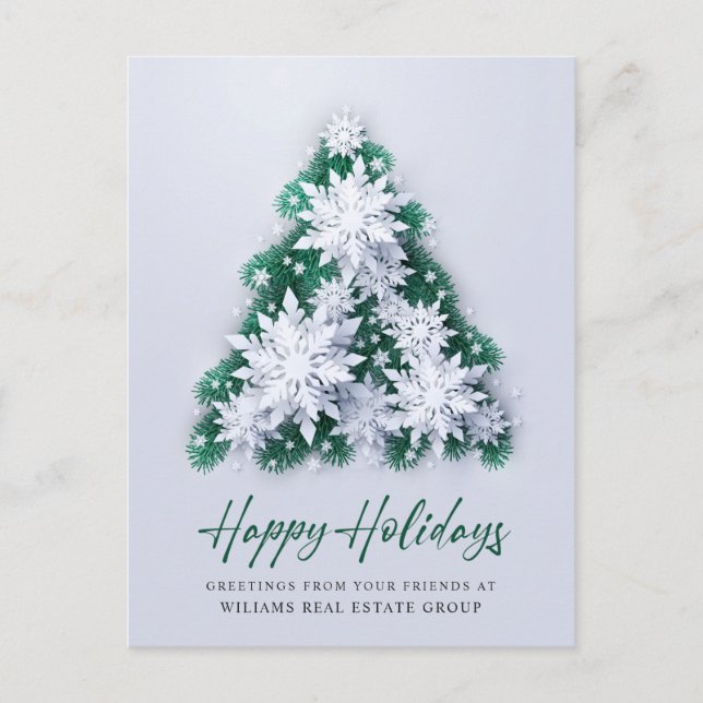 Snowflakes Christmas Tree Corporate Greeting Postcard (Front)