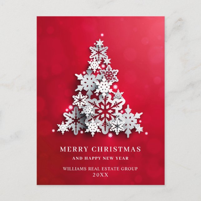 Snowflakes Christmas Tree Corporate Greeting Postcard (Front)
