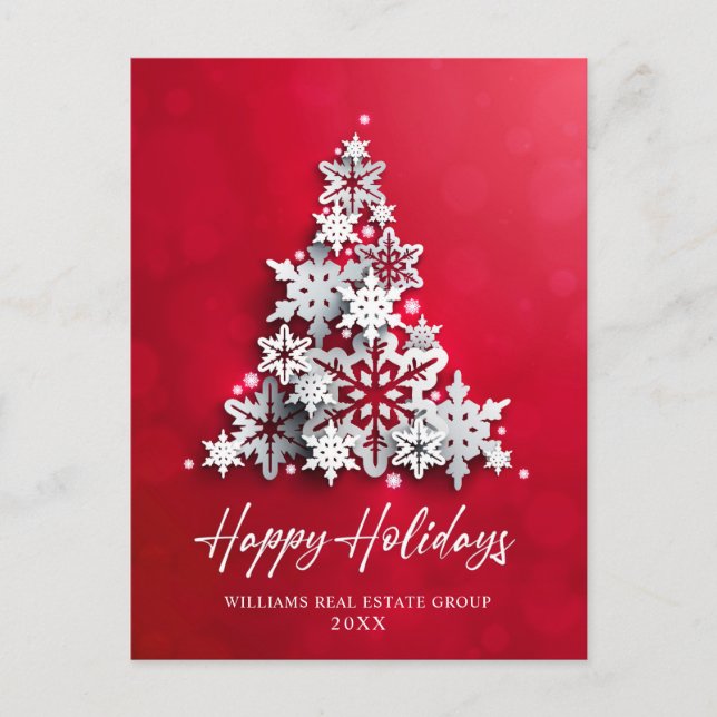 Snowflakes Christmas Tree Corporate Greeting Postcard (Front)