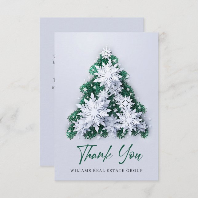 Snowflakes Christmas Tree Corporate Holiday Thank You Card (Front/Back)