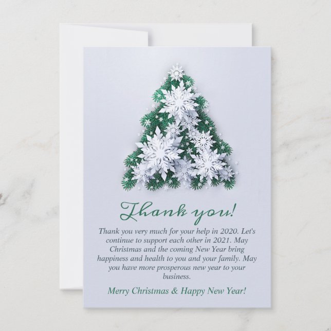 Snowflakes Christmas Tree Corporate Holiday Thank You Card (Front)