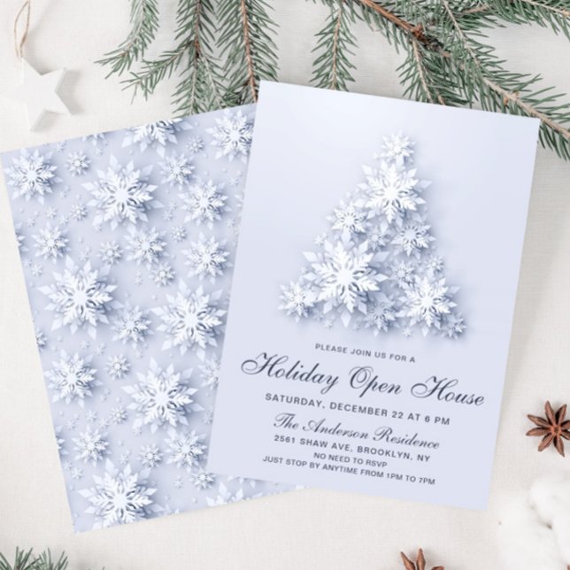Snowflakes Christmas Tree Holiday Open House Invitation (Creator Uploaded)