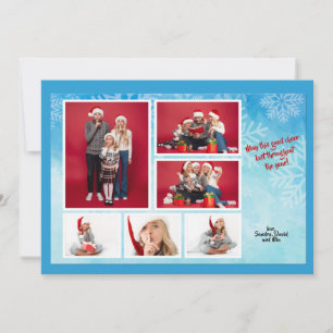 Snowflakes Collage Blue Holiday Photo Card