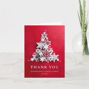 Snowflakes Corporate Christmas Tree Holiday Thank You Card