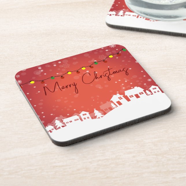 Snowflakes covered the Christmas Houses Coaster (Left Side)