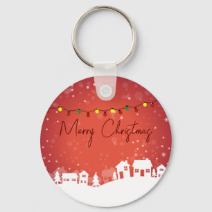 Snowflakes covered the Christmas Houses Key Ring
