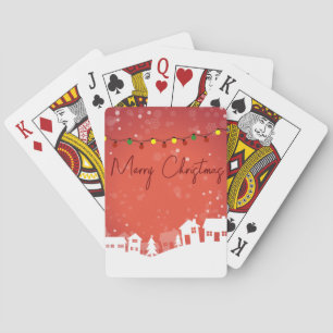 Snowflakes covered the Christmas Houses Playing Cards